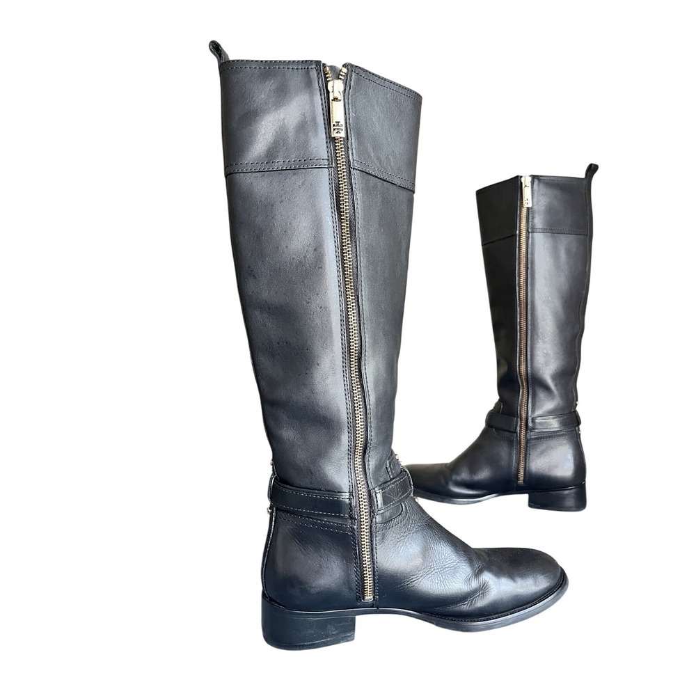 Tory Burch Women's Blair Black Leather Gold Buckle Riding Boots Shoes Size 8 - Picture 8 of 15